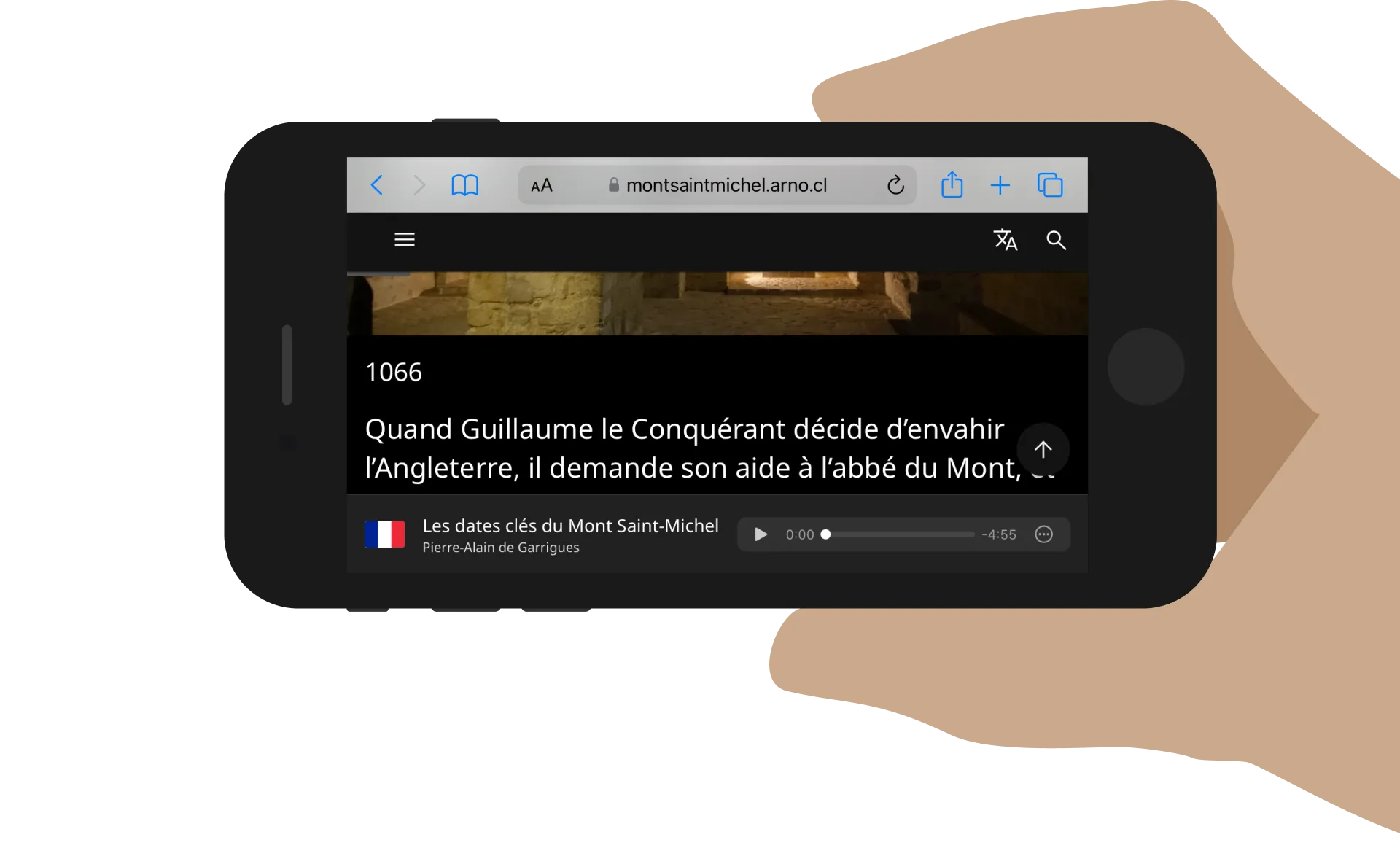 Mon site web sur le mont-saint-michel affiché sur un iPhone 8